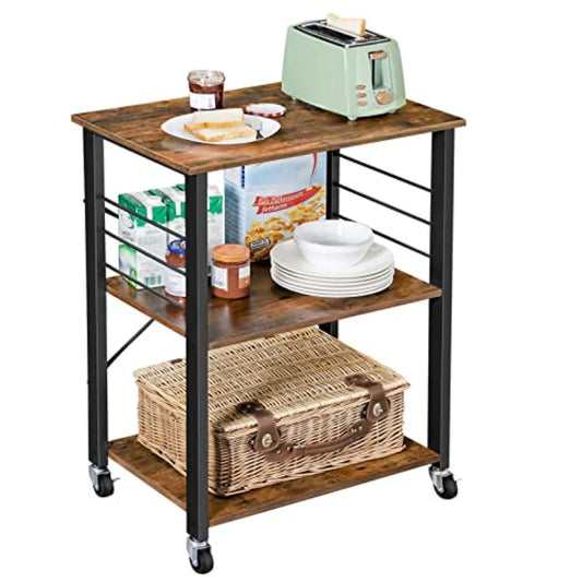 Kitchen Cart On Wheels Three Shelf Industrial Style Serving Cart