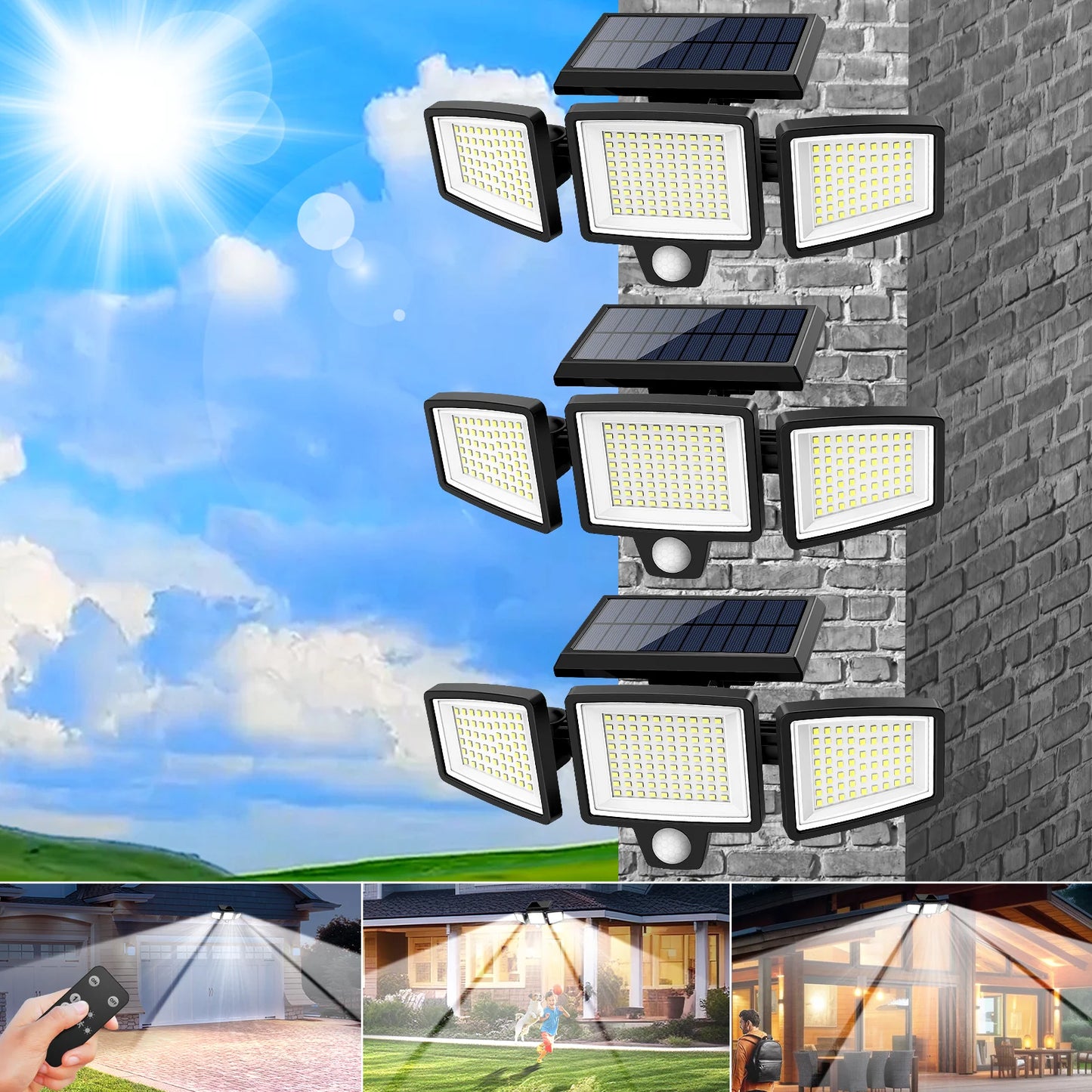 SZRSTH 3 Pack Solar Lights 2800LM Motion Sensor Security Lights
