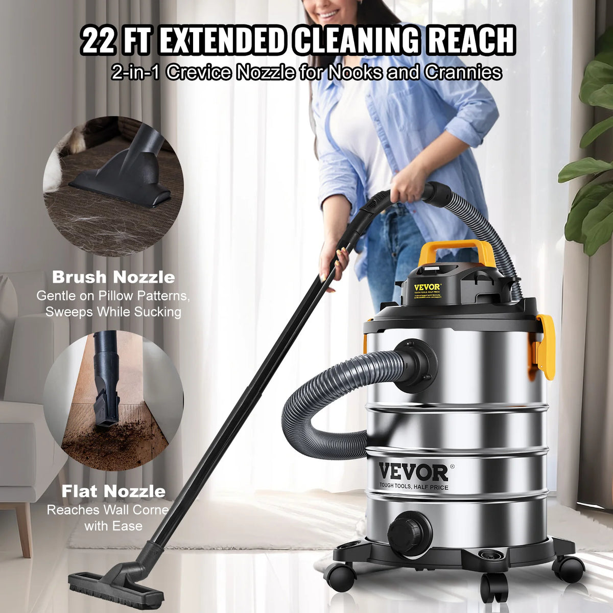 Succebuy Wet Dry Shop Vacuum Stainless Steel Powerful Suction