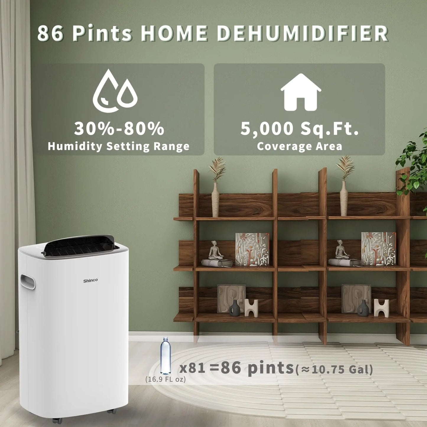 Shinco 86 Pints Dehumidifier For Large Areas Up To 5000 Sq Ft