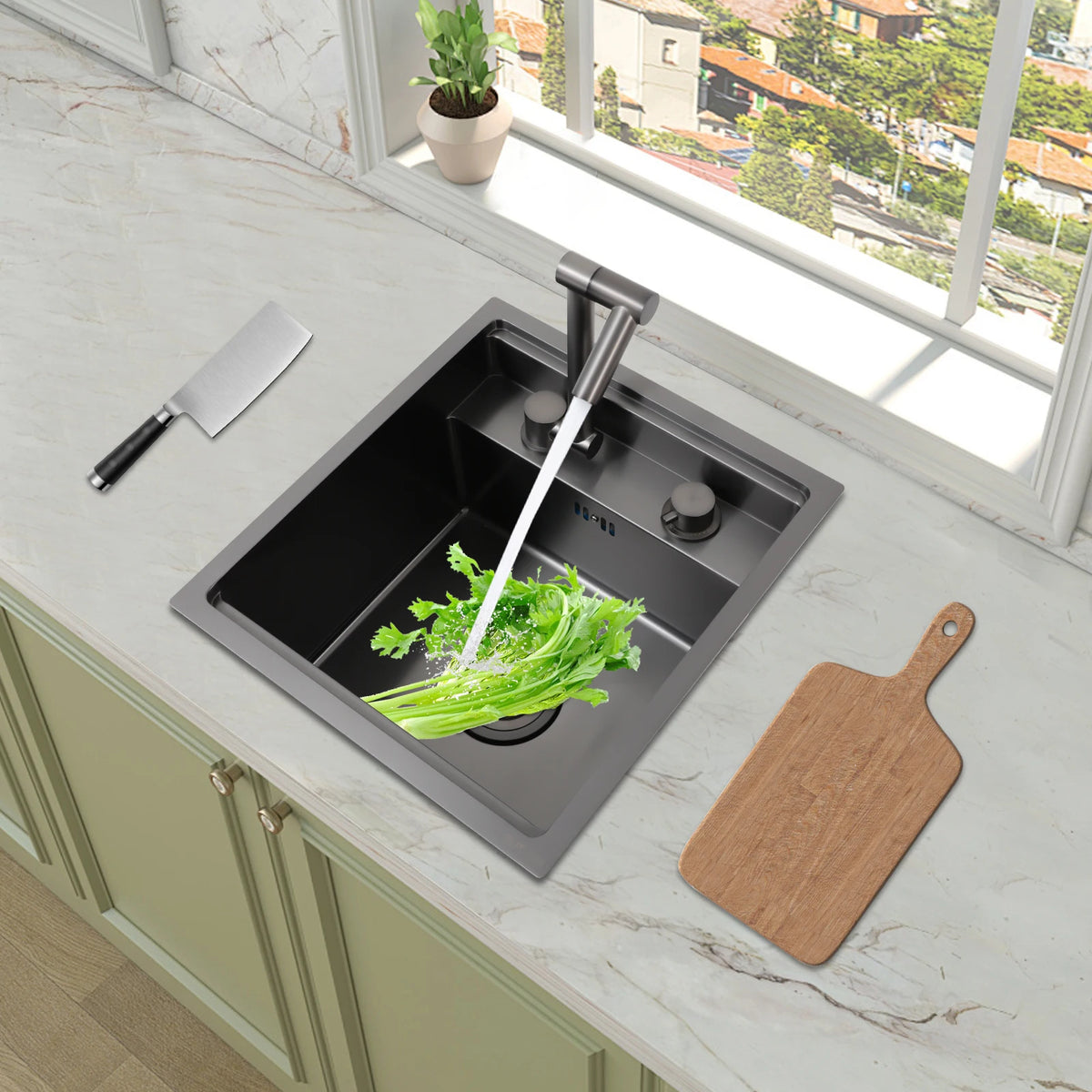 Bymaocar Stainless Steel Single Bowl Kitchen Sink With Rotating Faucet