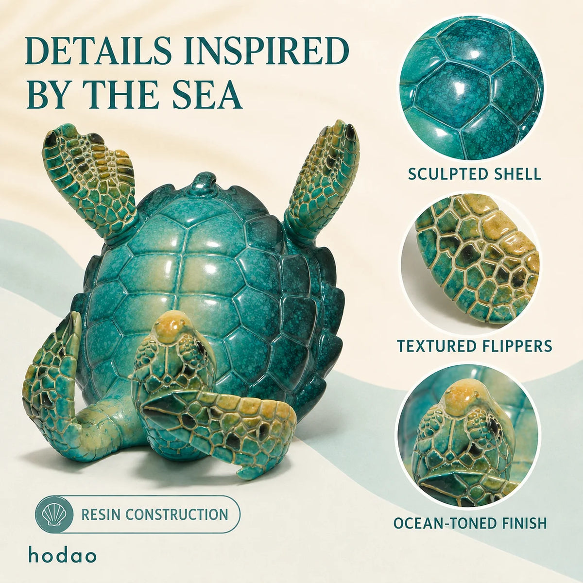 Hodao Resin Sea Turtle Phone Holder Stand Coastal Desk Decor