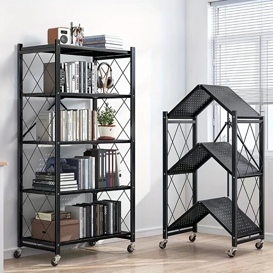 Heavy Duty Foldable Metal Storage Rack On Wheels For Garage Kitchen