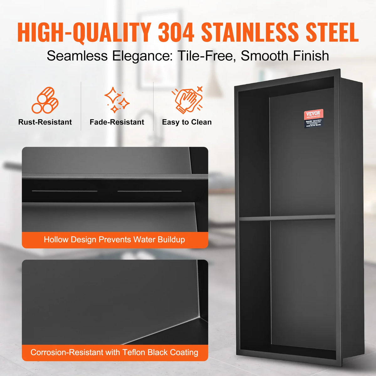 SucceBuy 304 Stainless Steel Shower Niche Double Recessed Shelves
