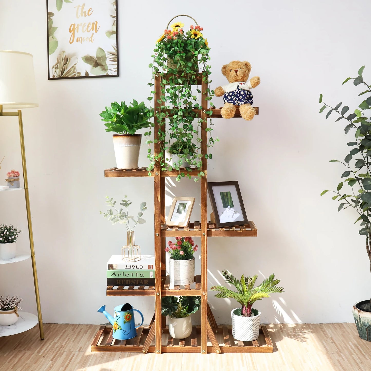 BINGOPAW 6 Tier Wooden Plant Stand Carbonized Display Rack