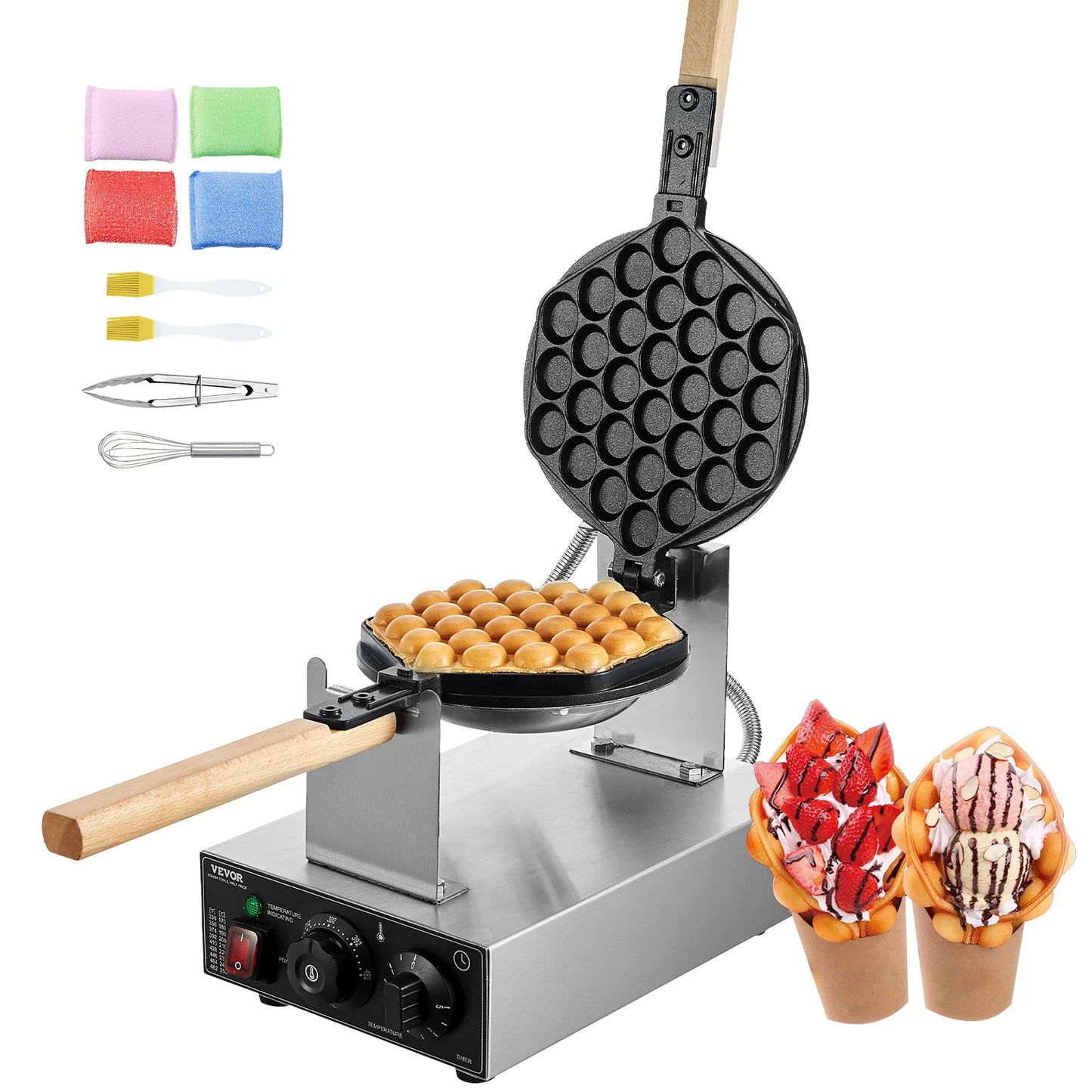 SucceBuy Commercial Bubble Waffle Maker Nonstick Dual Pan Temperature Control