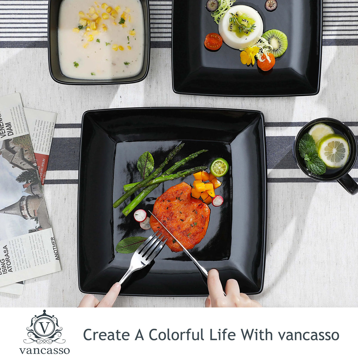 Vancasso Soho Porcelain Ceramic Square Dinnerware Set_COLLECTION