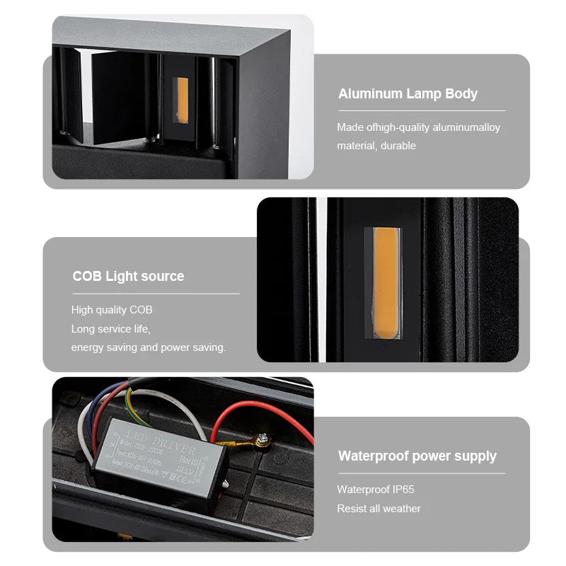 Pumous Aluminum LED Outdoor Wall Light IP65 Waterproof 12W