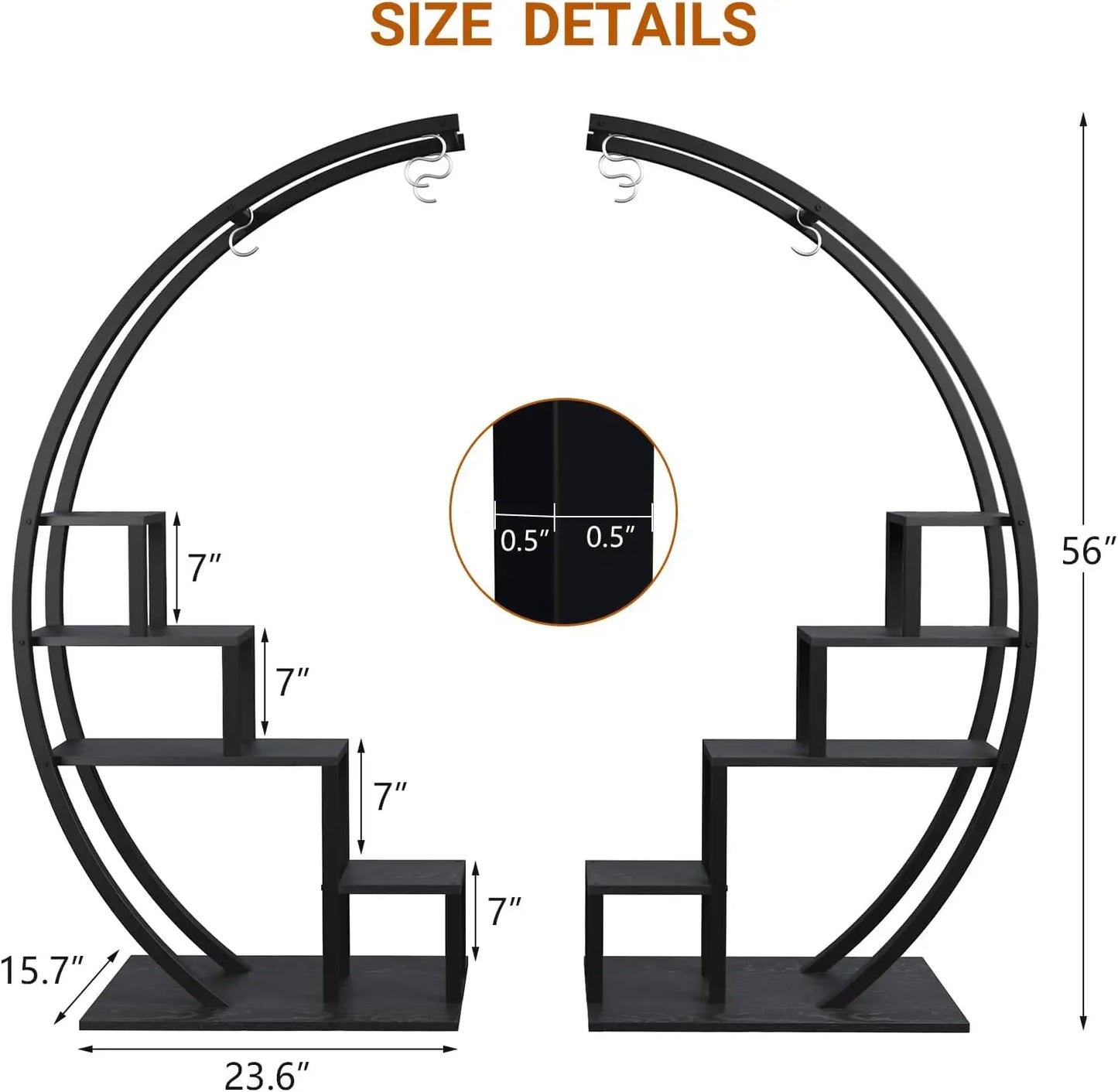 TWISTER.CK Two Pack Five Tier Metal Plant Stand Half Moon Indoor