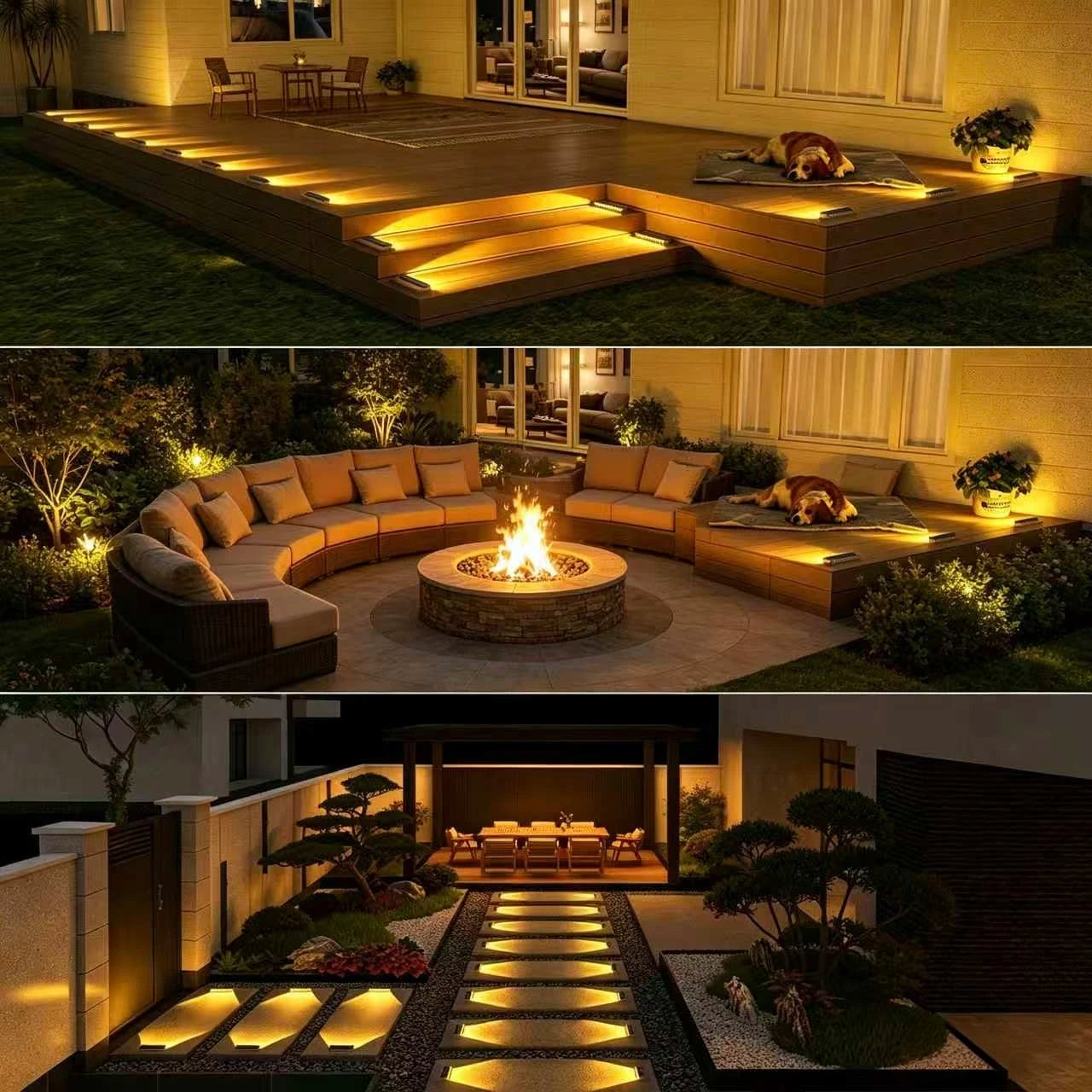 4 Pack Outdoor Solar LED Step Lights IP68 Waterproof Deck Stair Lights