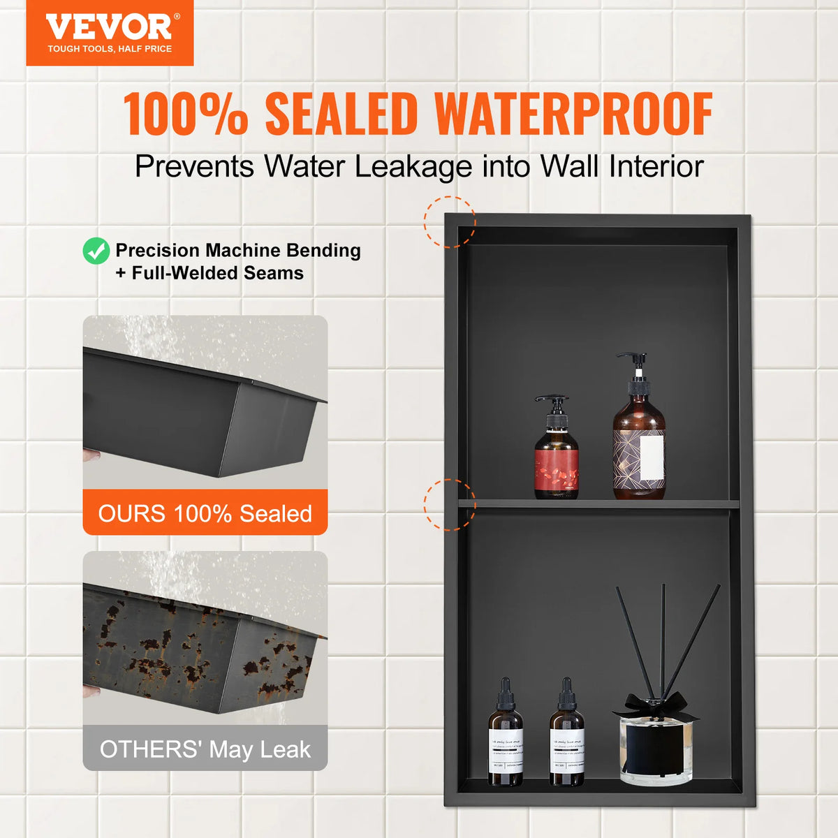 SucceBuy 304 Stainless Steel Shower Niche Double Recessed Shelves