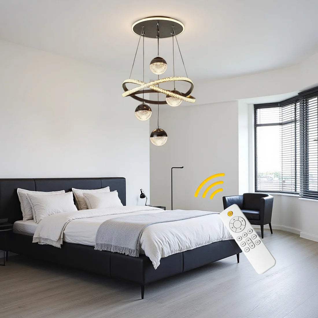 Modern LED Pendant Light With Four Spherical Heads Remote Control