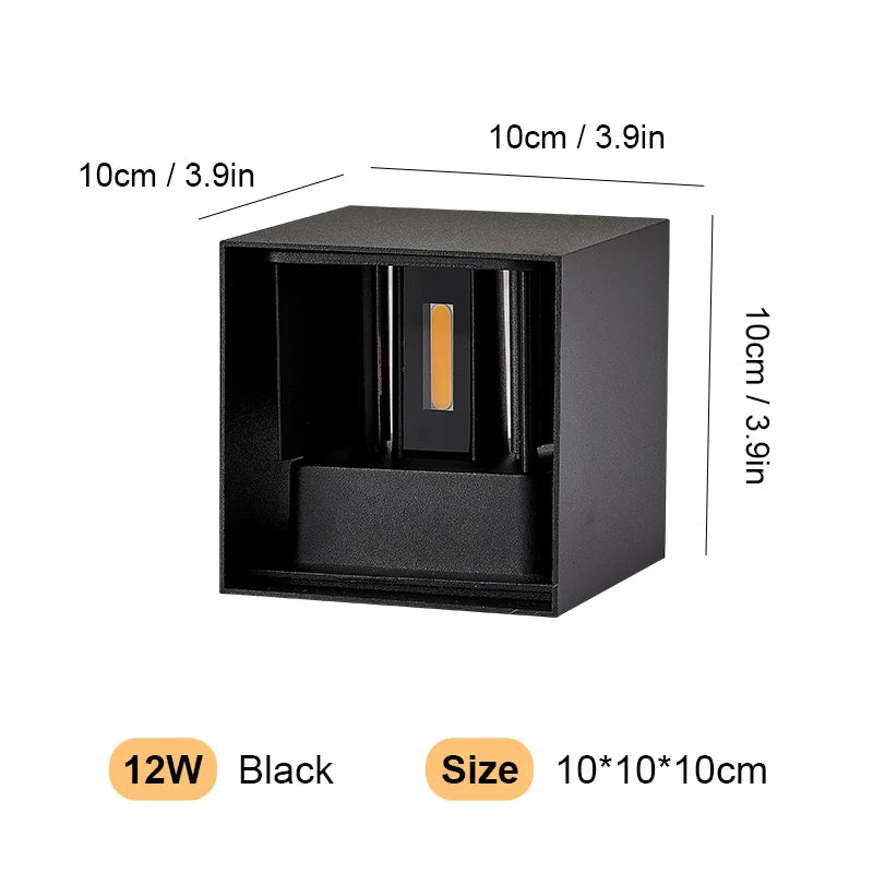 Pumous Aluminum LED Outdoor Wall Light IP65 Waterproof 12W