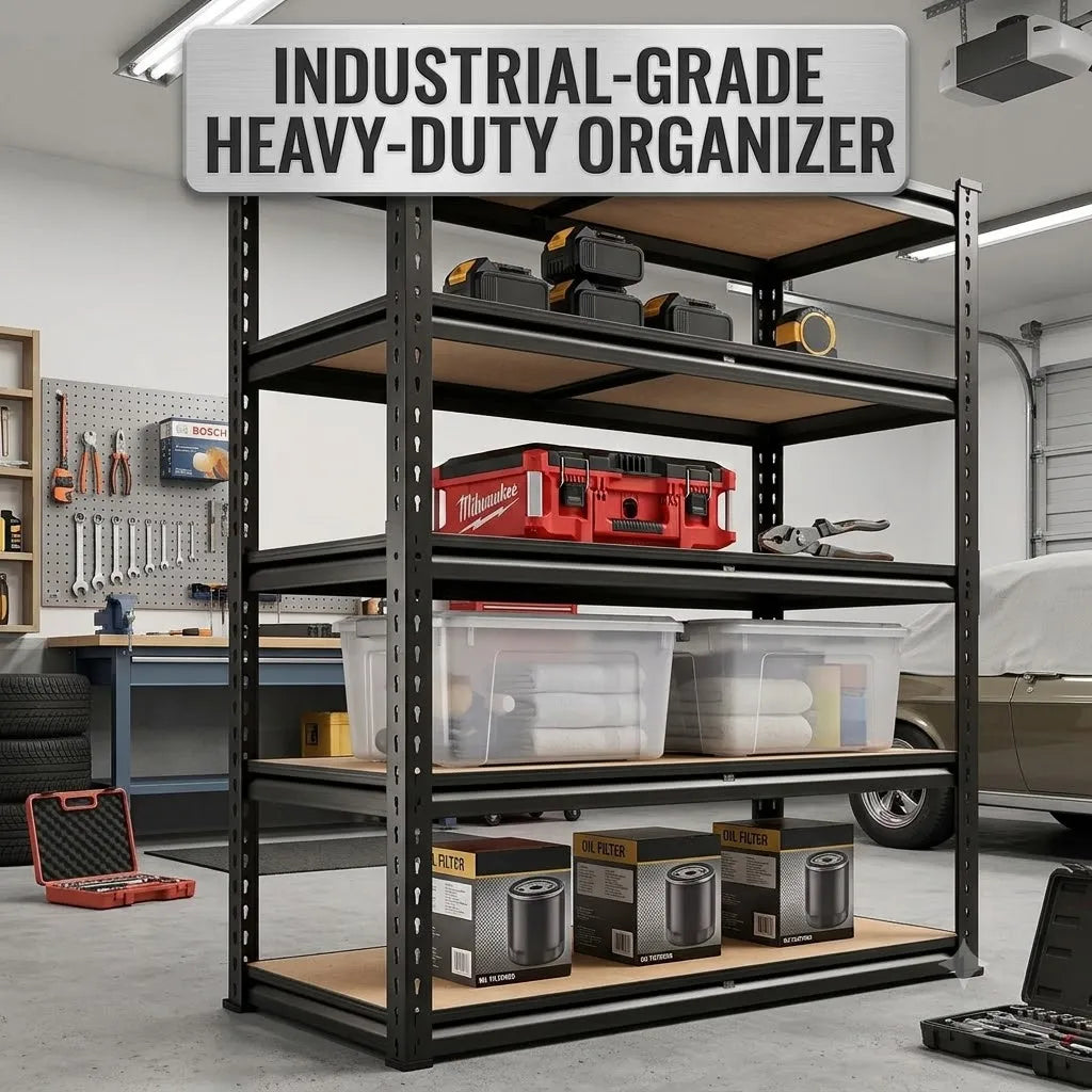 Heavy Duty Metal Storage Rack With Five Adjustable Tier Shelves