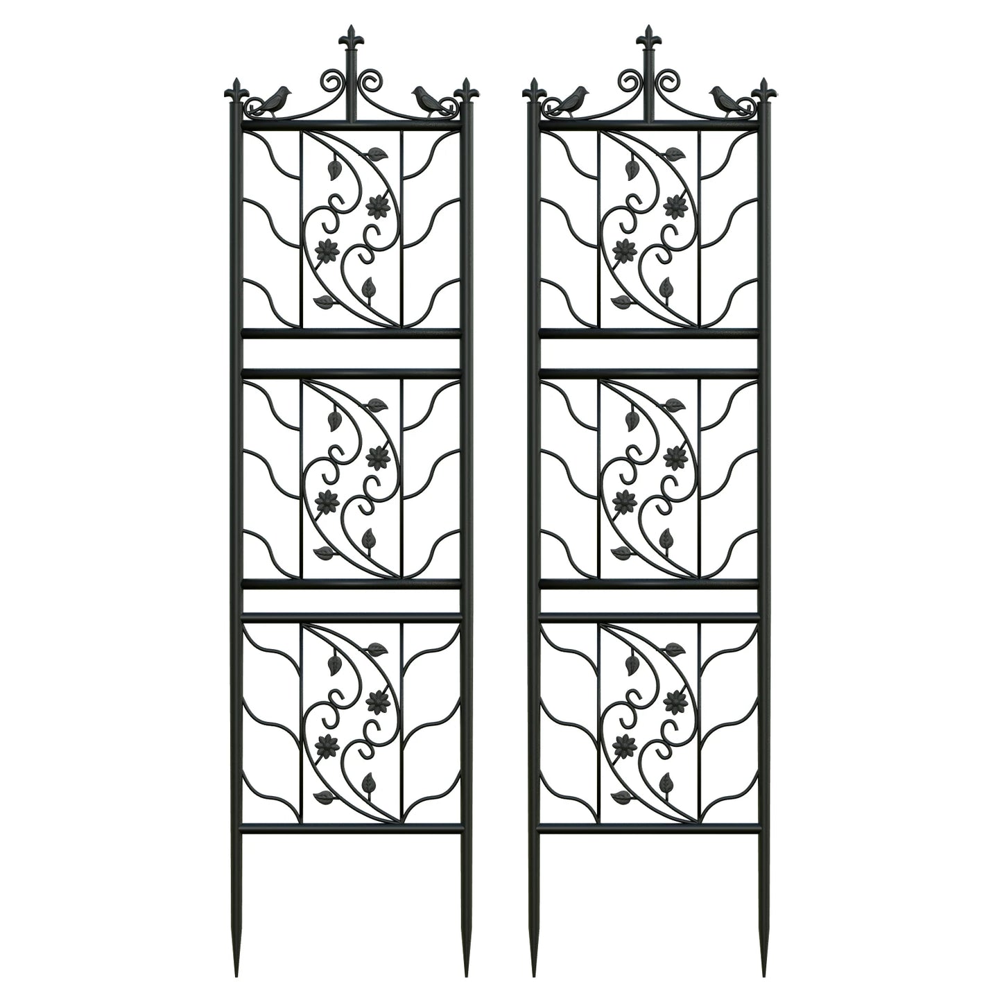 Metal Garden Trellis Bird Leaf Grid Panel Fence 2 Pack