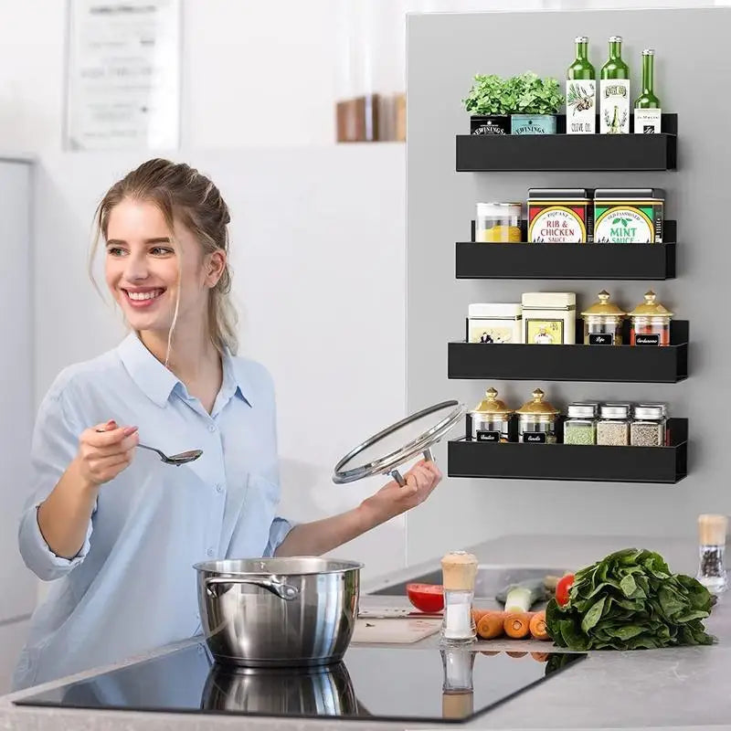 Magnetic Refrigerator Spice Rack 4 Pack Kitchen Organizer Shelf