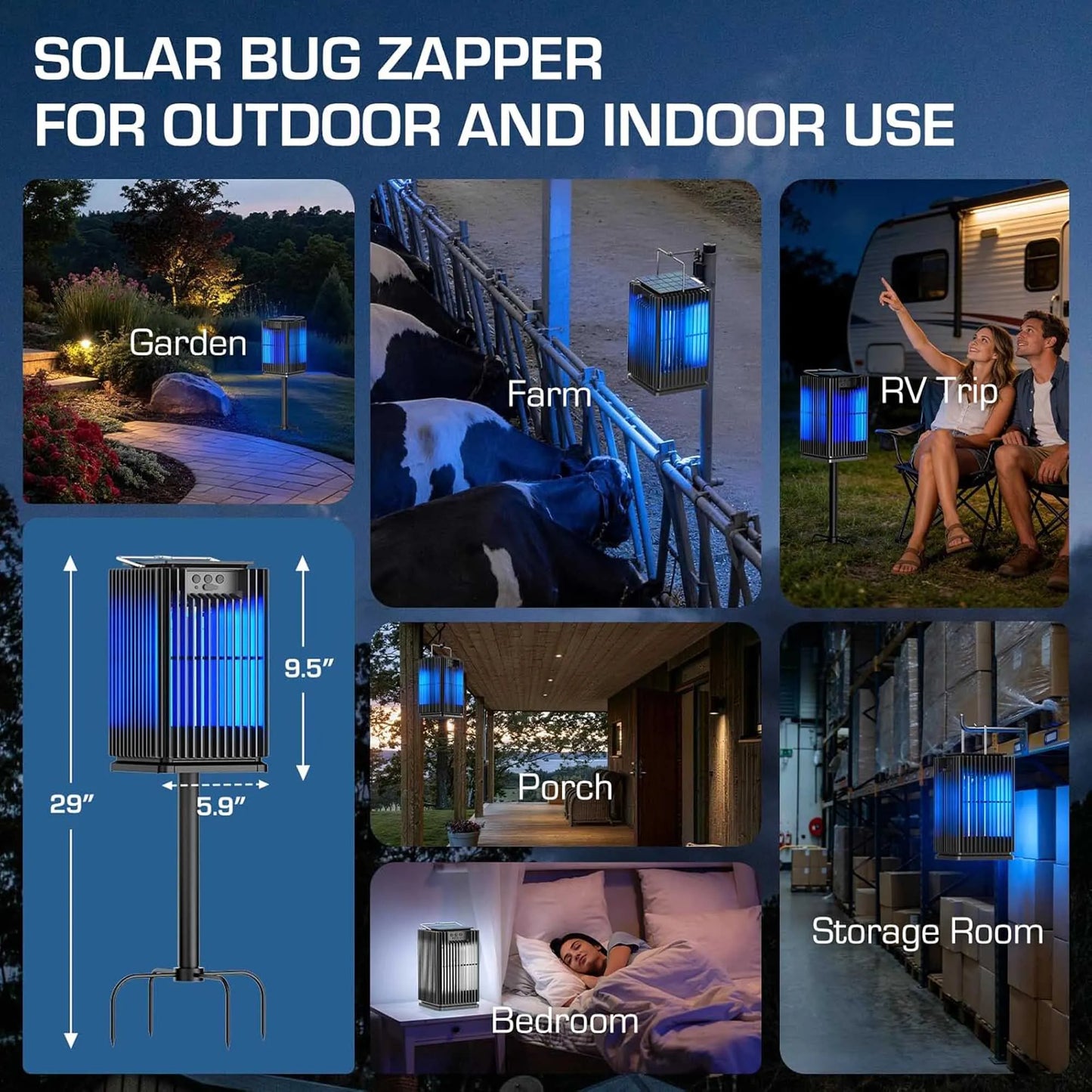 Solar Outdoor Mosquito Zapper Cordless Waterproof With Ground Bracket