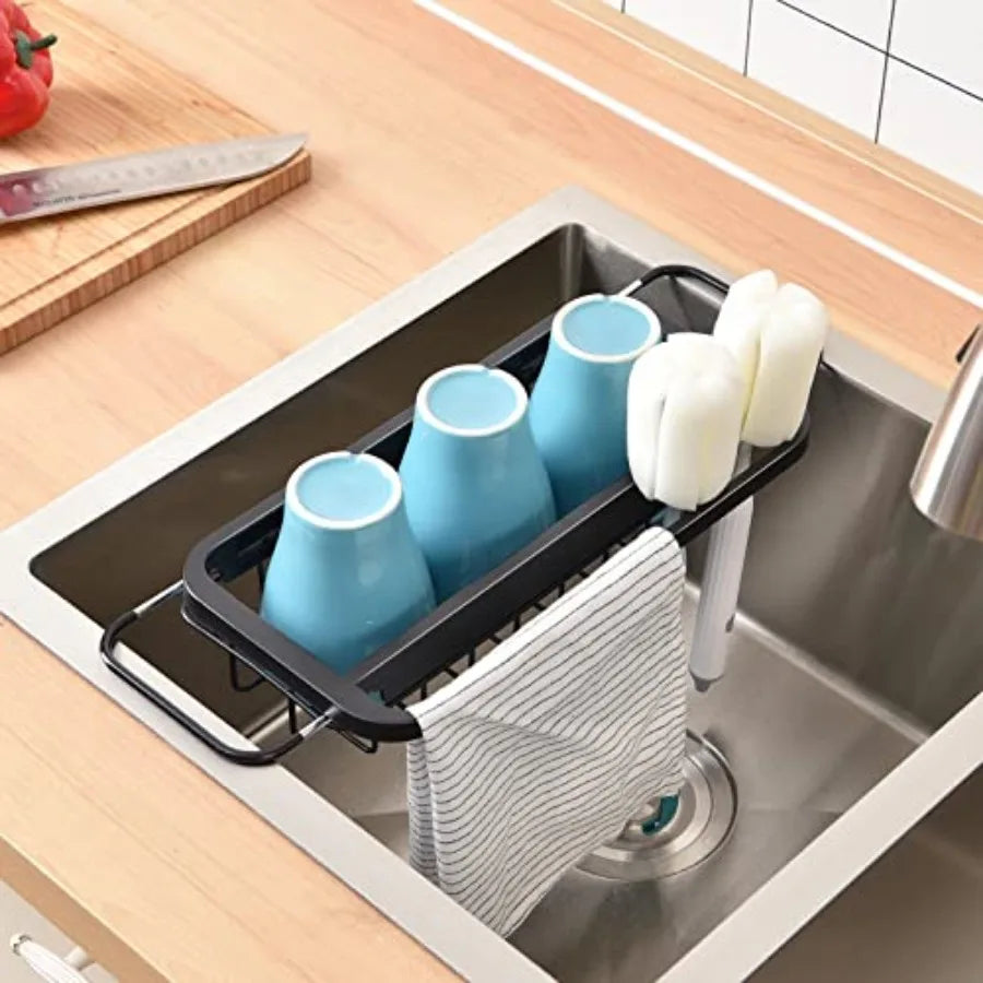 Expandable Sink Caddy Over The Sink Organizer Dish Towel Bar Stainless Steel