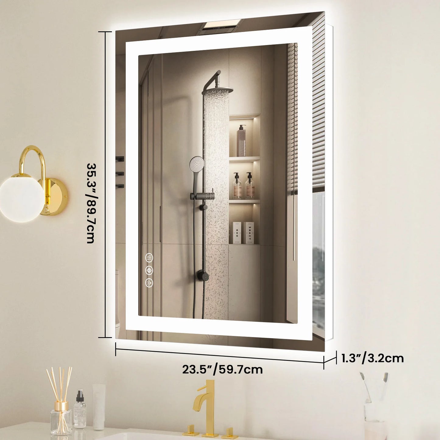 JHK LED Bathroom Vanity Mirror With Memory Function Front Light And Backlit