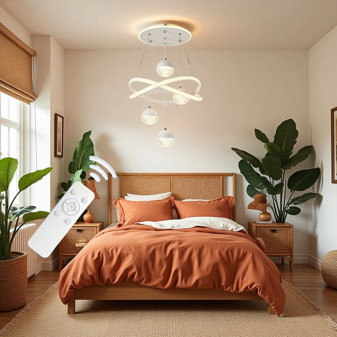 Modern LED Pendant Light With Four Spherical Heads Remote Control