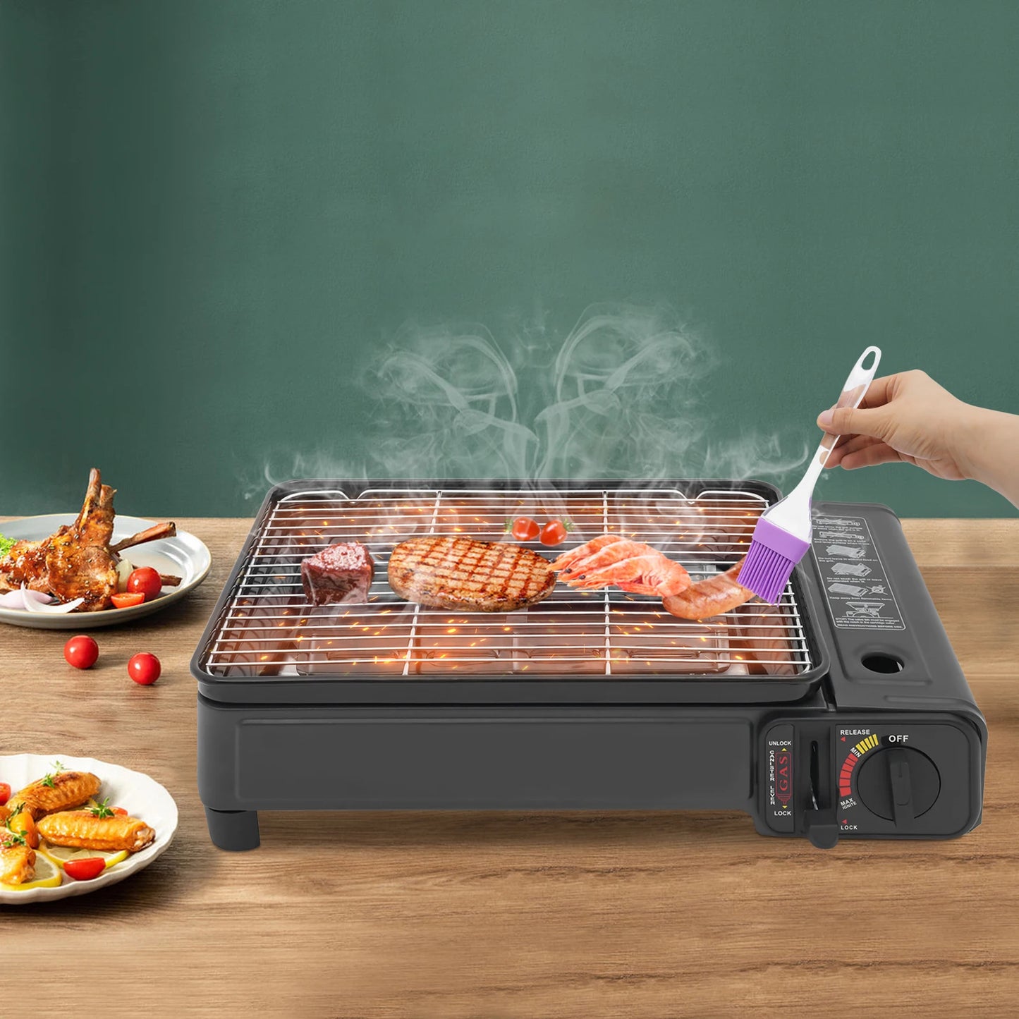 Bymaocar Gas Barbecue Grill LPG Stove 2KW Camping Tabletop