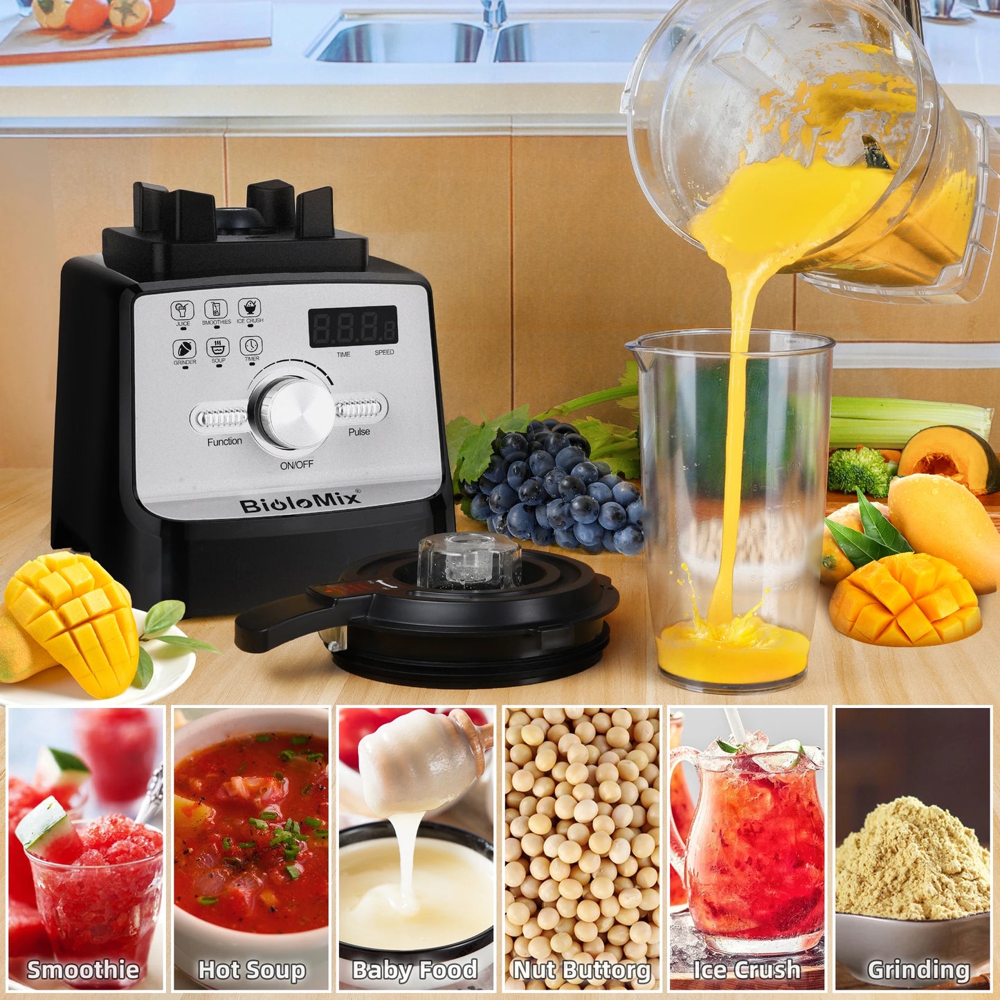Biolomix Professional Blender With Smart Timer 2200W Power Mixer