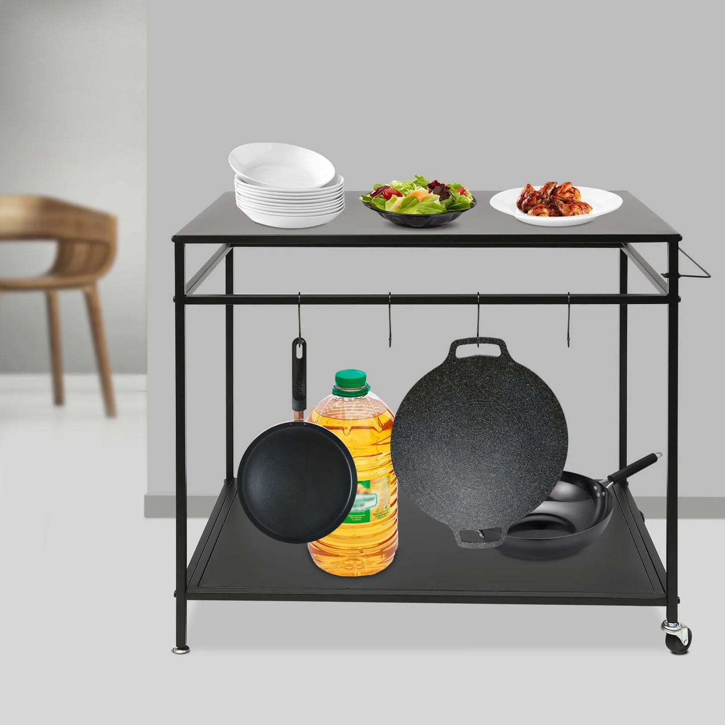 Bymaocar Double Shelf Movable Outdoor Kitchen Cart With Spice Rack
