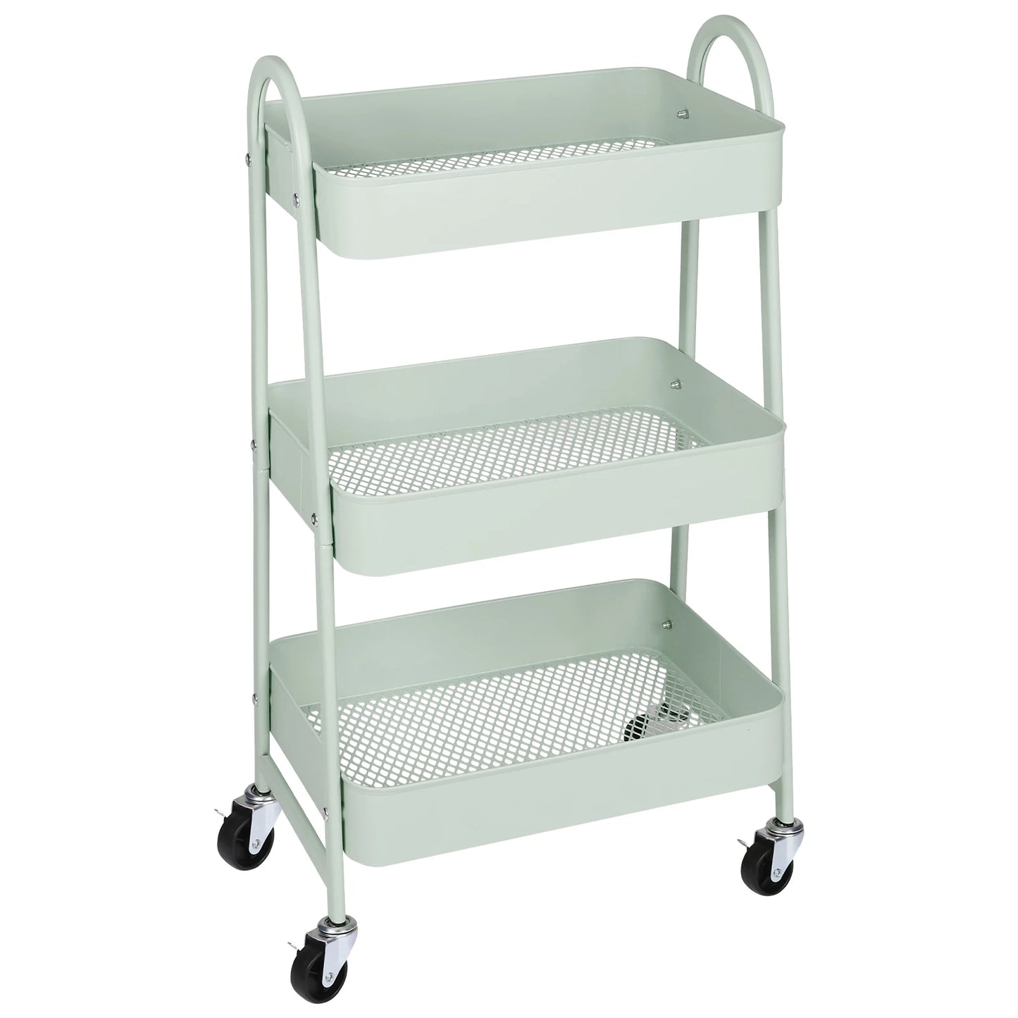 JHK 3 Tier Metal Storage Kitchen Cart With Lockable Wheels Mobile Shelving Unit
