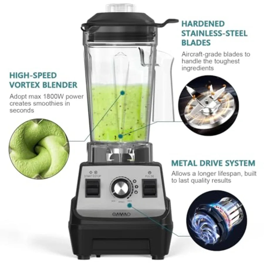 High Speed 1800W Blender With Stainless Steel Blades 60oz Jar