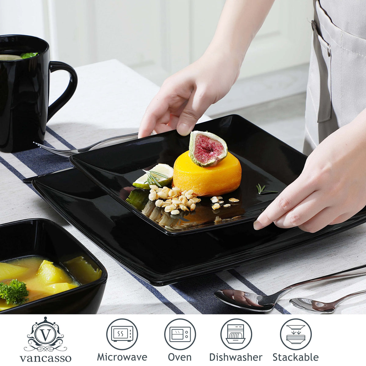 Vancasso Soho Porcelain Ceramic Square Dinnerware Set_COLLECTION