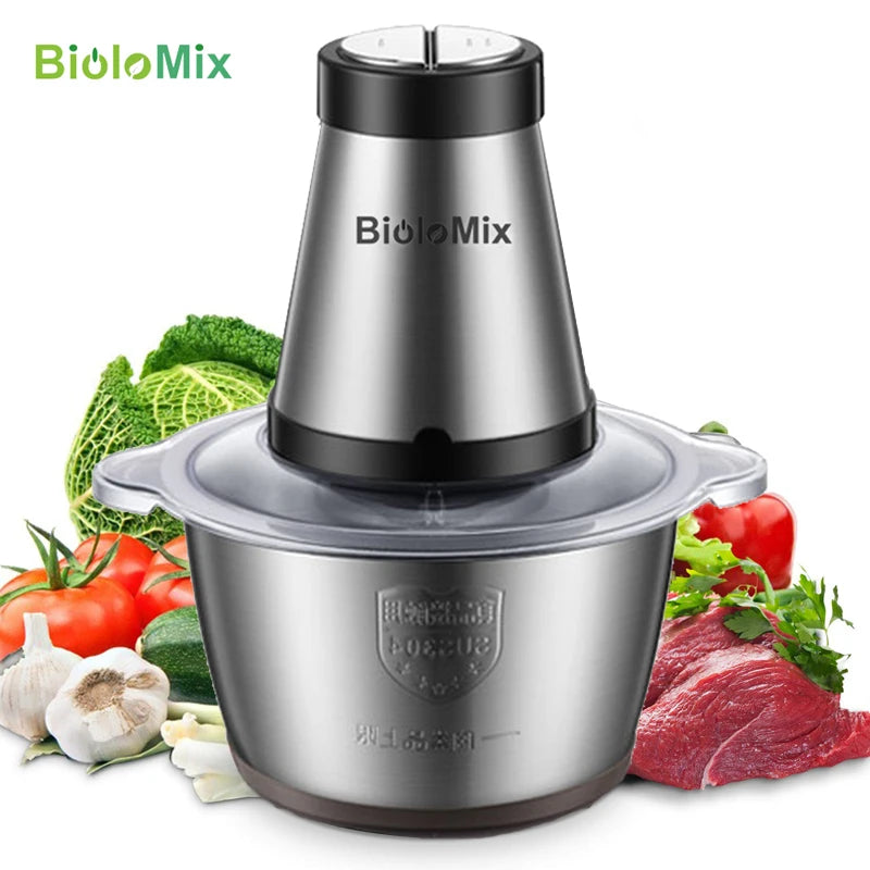 Biolomix 500W Stainless Steel Two Speeds Electric Chopper And Meat Grinder