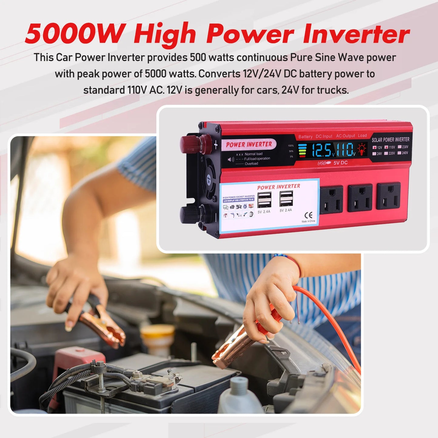 Portable 5000W Car Power Inverter With Pure Sine Wave