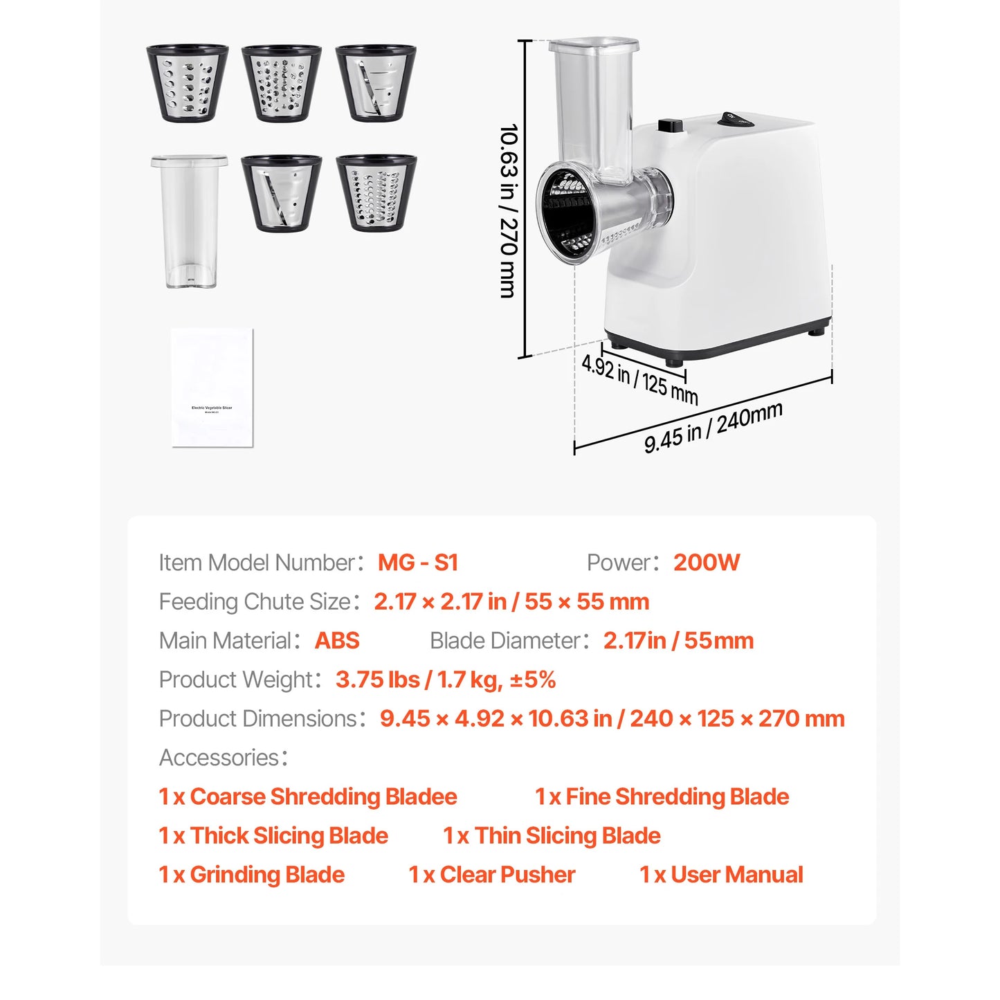 SucceBuy Electric 200W 5 in 1 Vegetable Slicer and Shredder