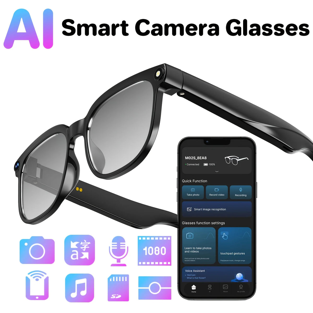 Smart Camera Glasses With HD Recording Bluetooth Translation And Calls