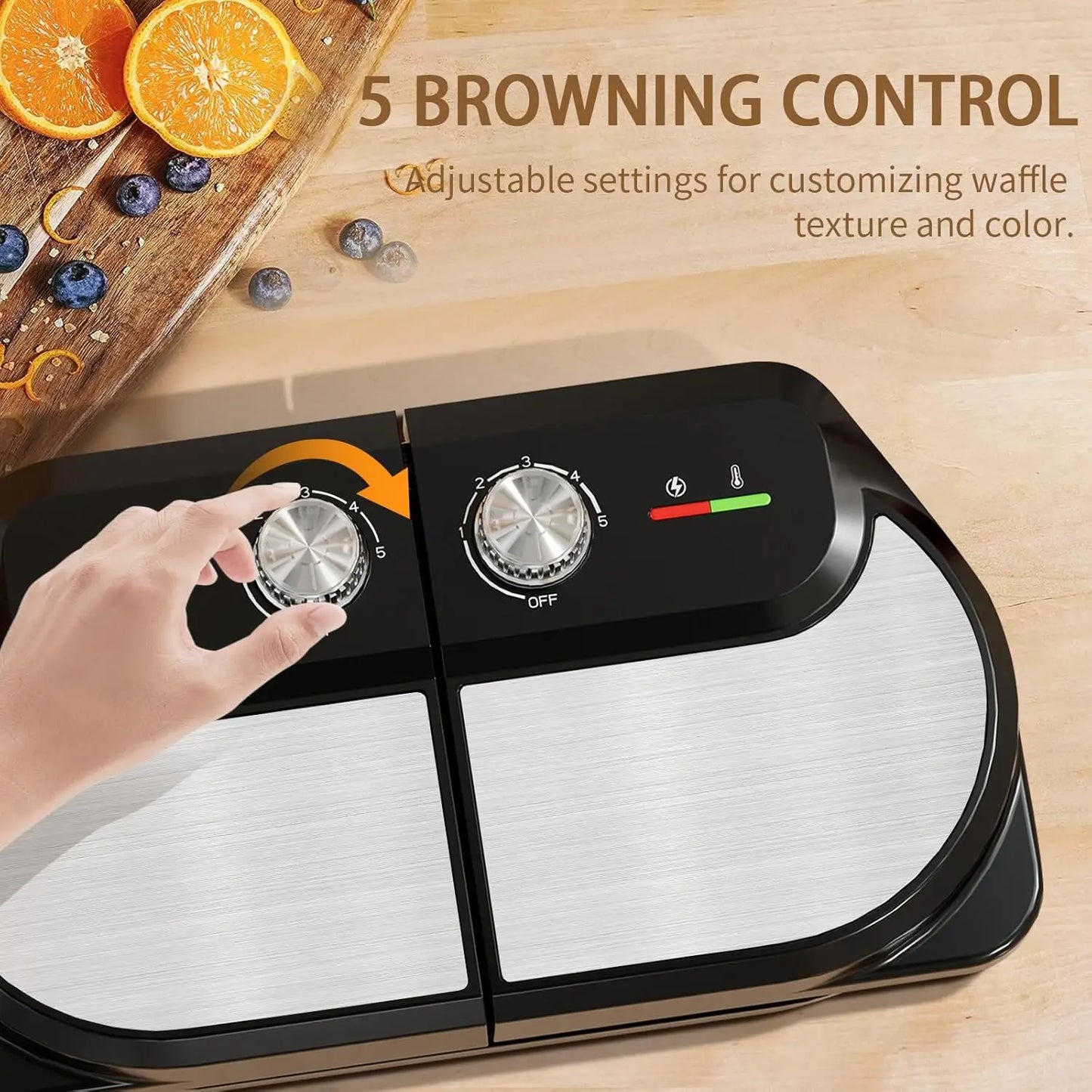 Double Belgian Waffle Maker 1400W For Breakfast And Snacks