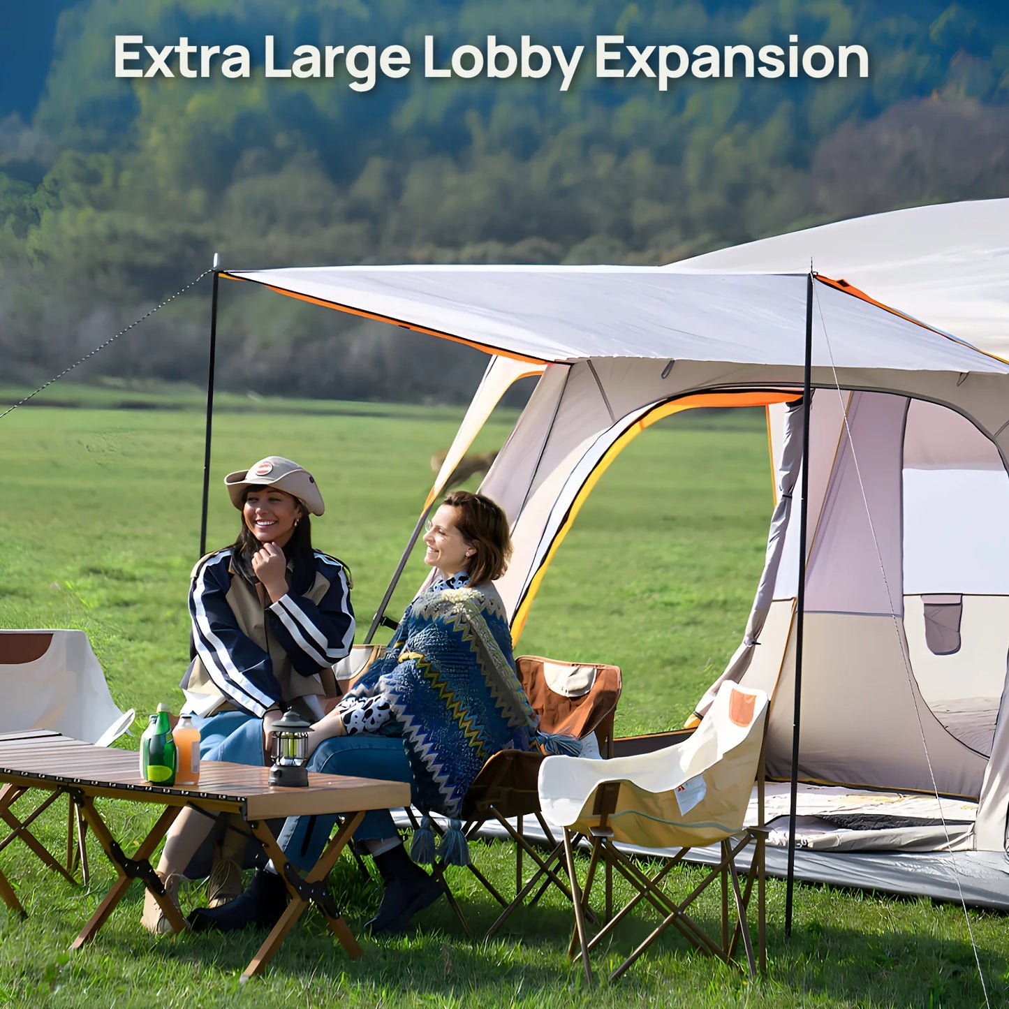 Family Camping Tent With Mosquito Screen And Sunscreen Protection