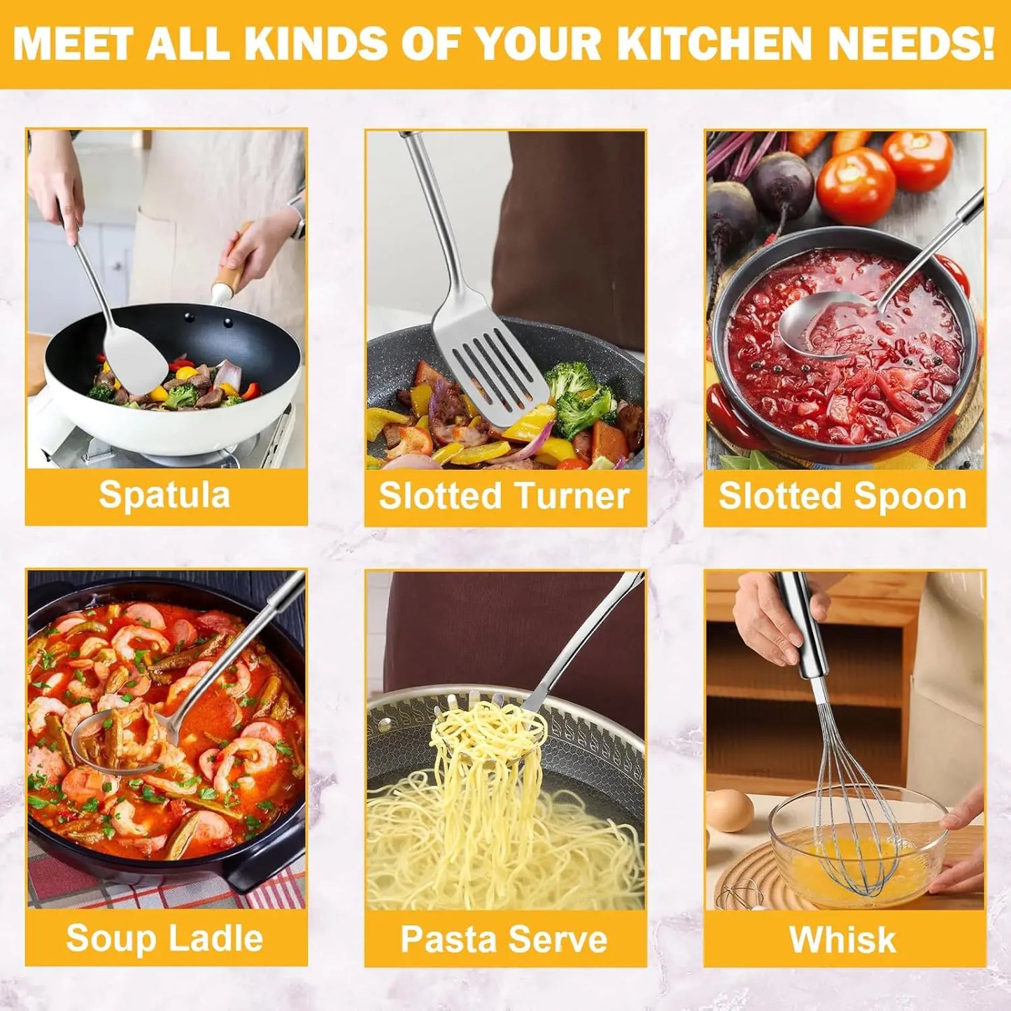 6-Piece Stainless Steel Kitchen Utensils Set With Hanging Handle