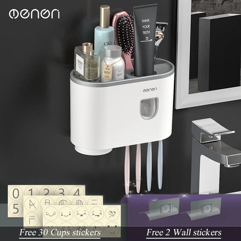 MENGNI Magnetic Inverted Toothbrush Holder Wall Mount Toothpaste Squeezer