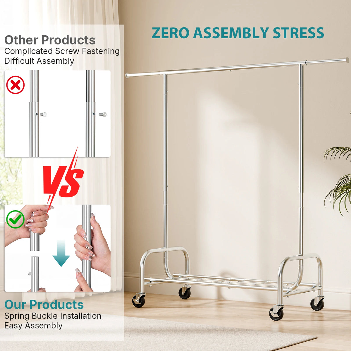 MCQ 70IN Heavy Duty Clothes Racks with Wheels  Entryway Storage Organizer with Top Hanging Rod Movable Hooks Bench For Home Living Room ﻿