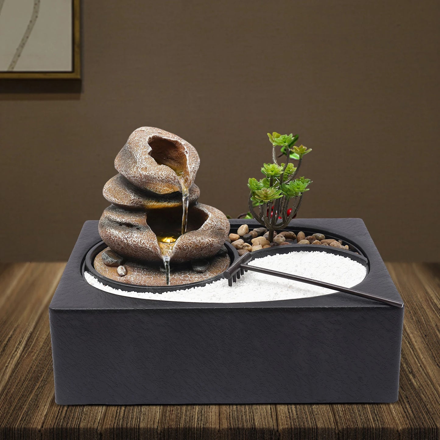 Bymaocar Tabletop Resin Rock Water Fountain With LED Light