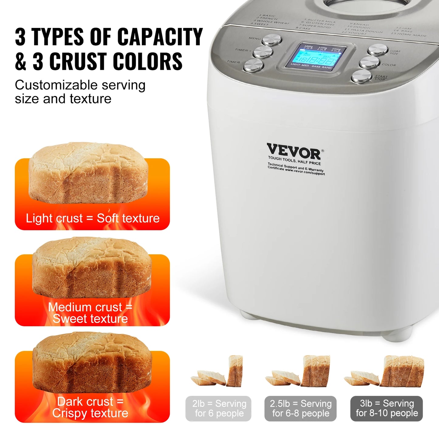 SucceBuy Automatic 15 Function Bread Maker Nonstick Ceramic Pan