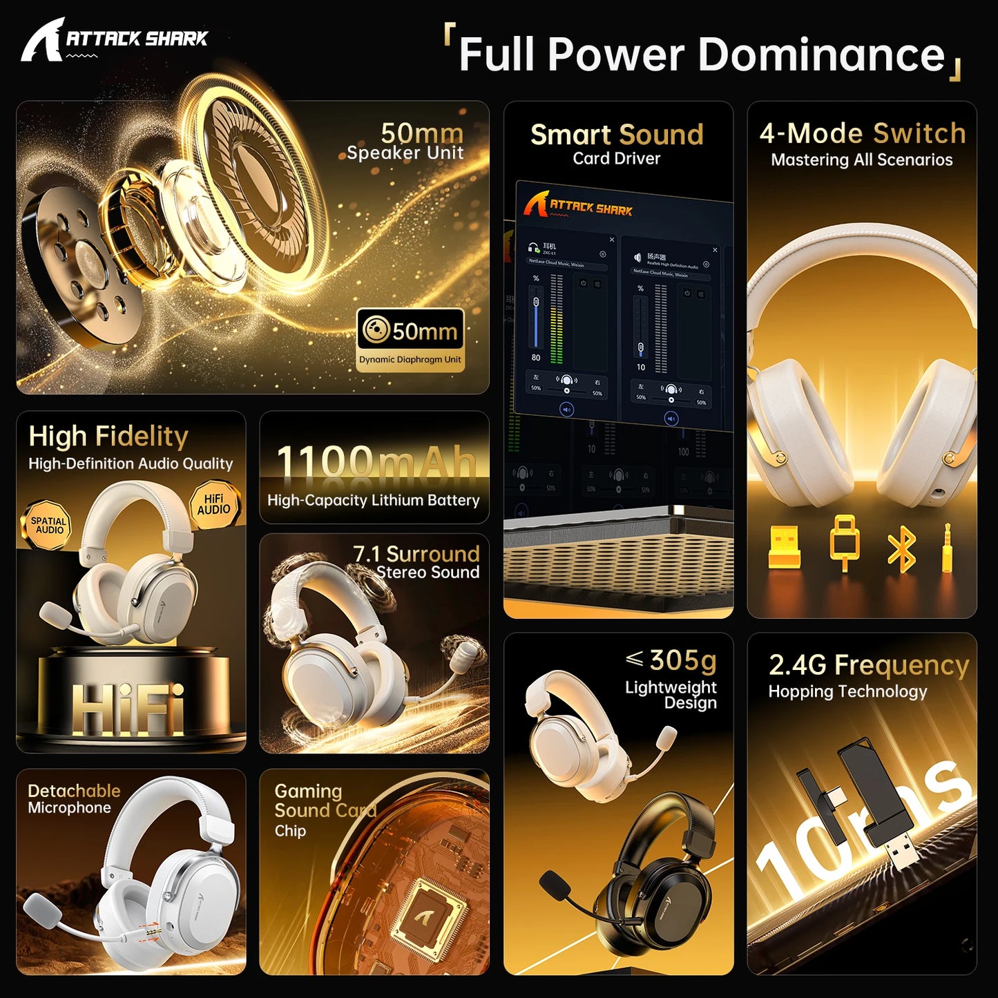 Attack Shark L30PRO Wireless Gaming Headset 7 1 Surround Sound