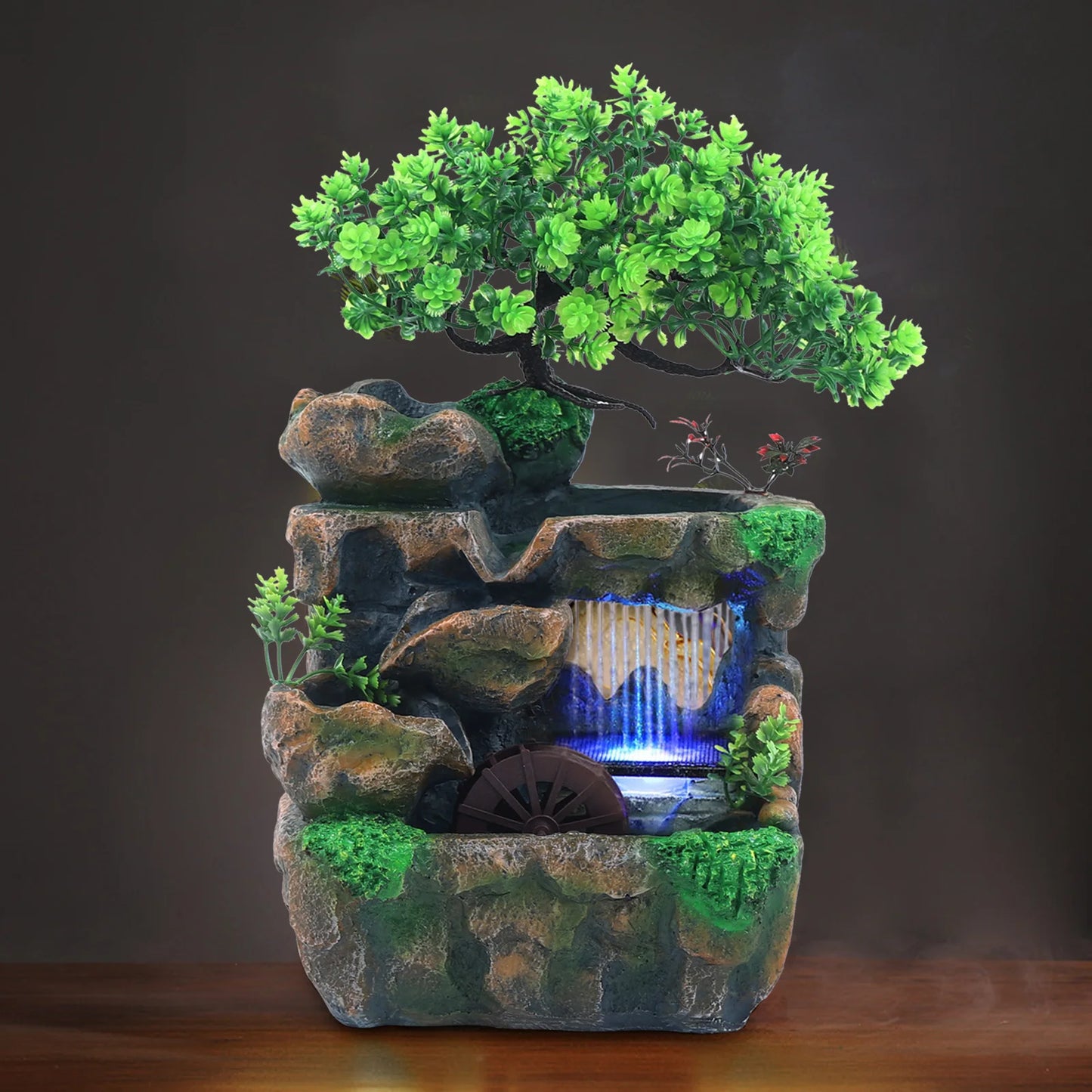 Indoor Resin Waterfall Fountain With Color Changing Led Lights