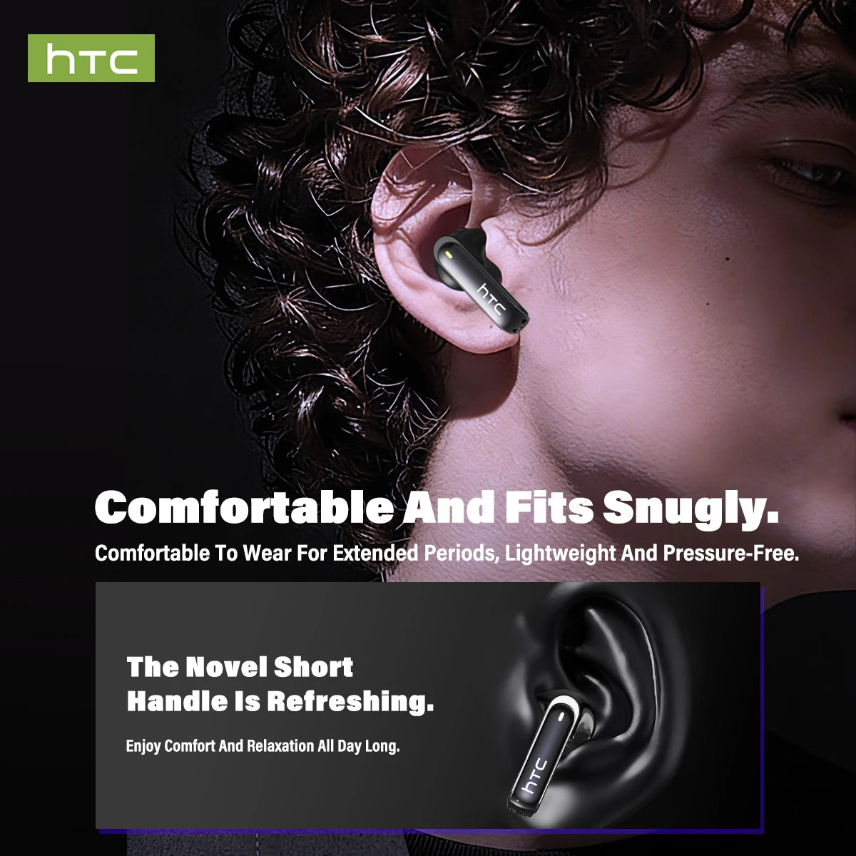 Wireless Headphones Bluetooth HTC NE70 Earphones Microphones Earbuds AI Translator 30Hours of Battery Life Full HD LCD Display