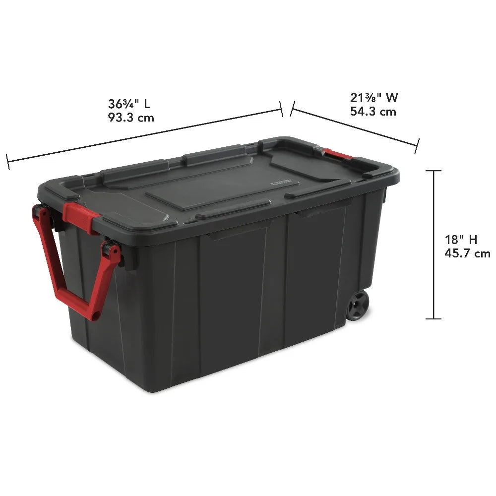 Sterilite Industrial Wheeled Plastic Storage Bin With Handle for Garages