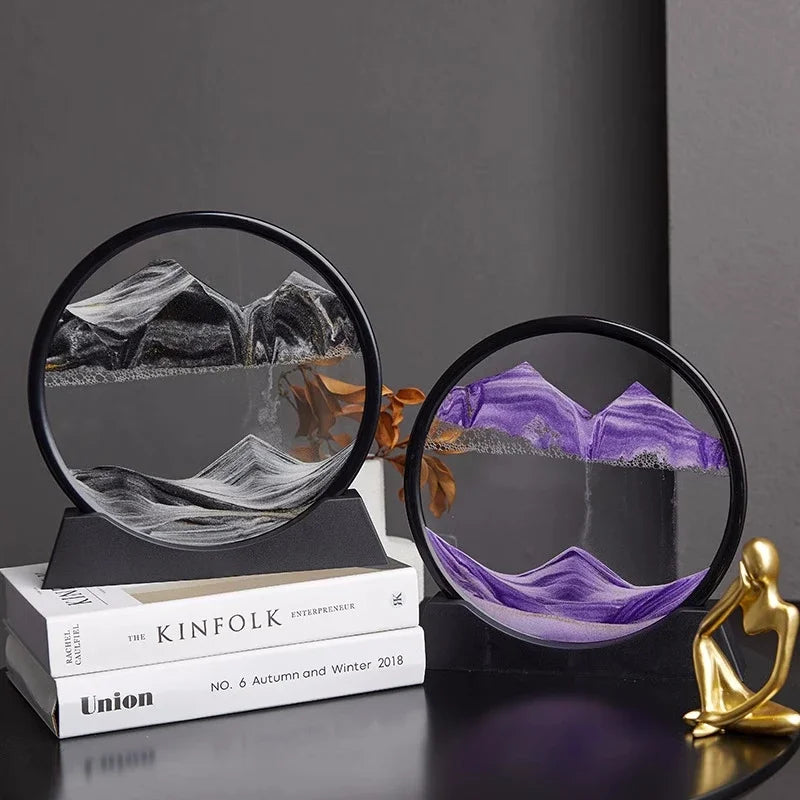 3D Moving Sand Art Round Glass Sandscape Hourglass Gift Decor