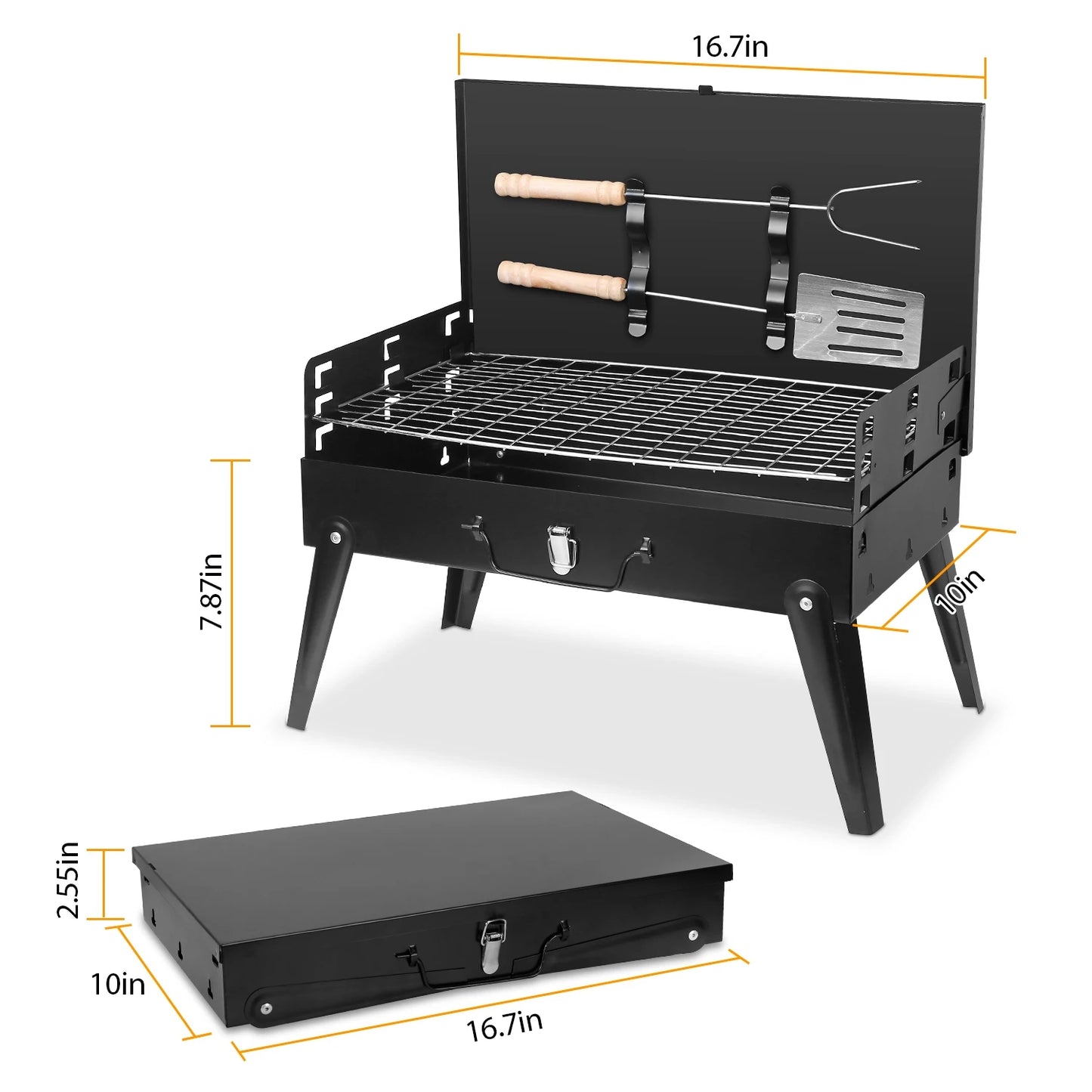 Portable Charcoal Grill Foldable Suitcase For Outdoor Camping