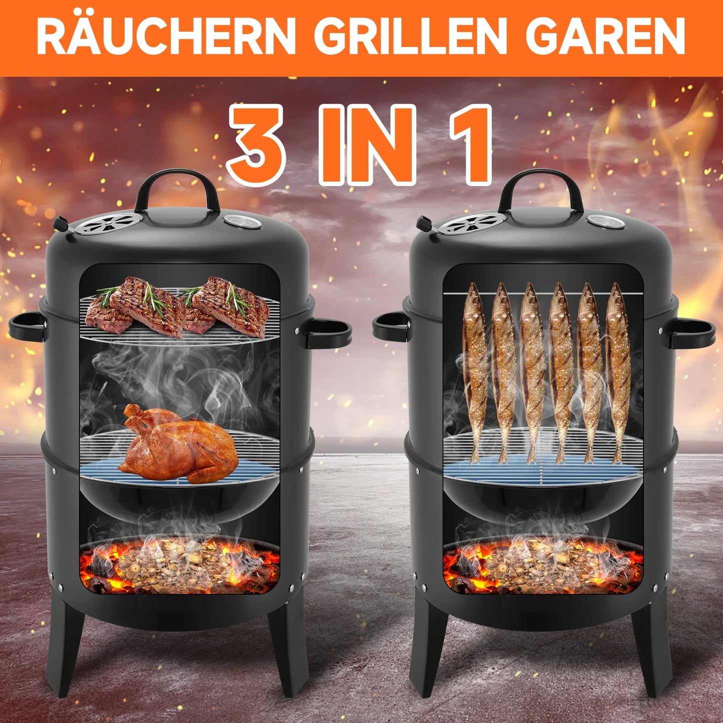 Three In One Smoked Grill Vertical Portable Smoker For Camping