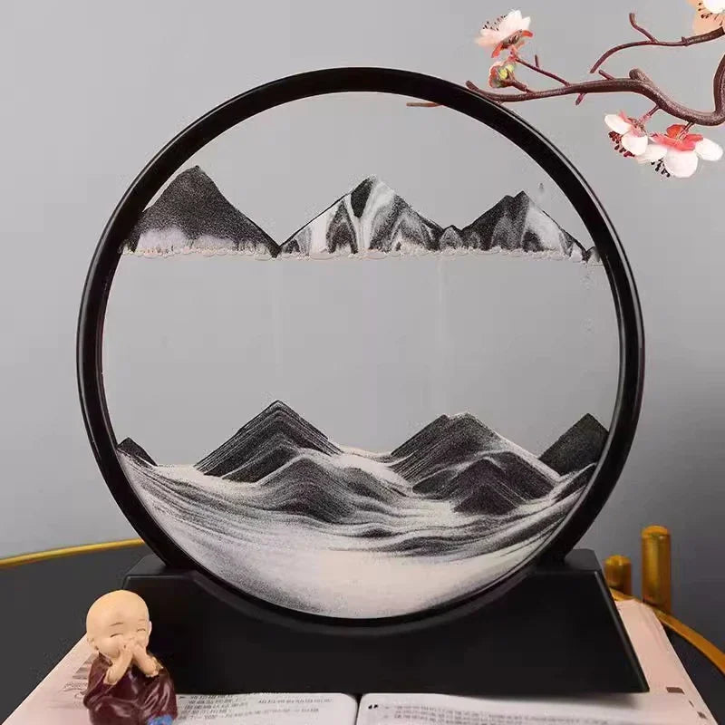 3D Moving Sand Art Round Glass Sandscape Hourglass Gift Decor