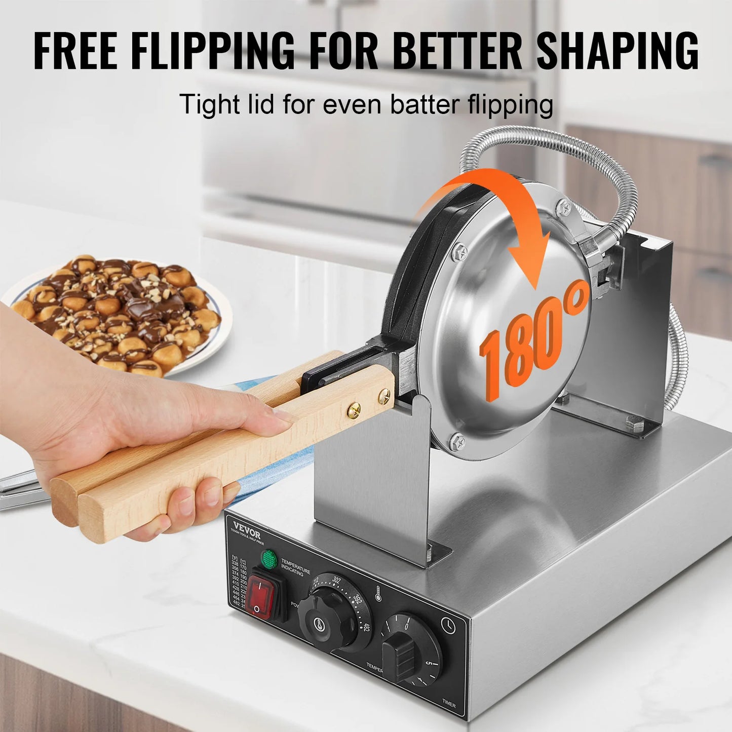 SucceBuy Commercial Bubble Waffle Maker Nonstick Dual Pan Temperature Control